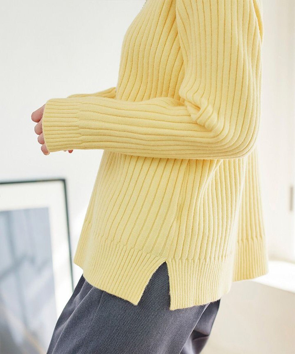 Tiaclasse L 【洗える】Vネックリブ編みニット 