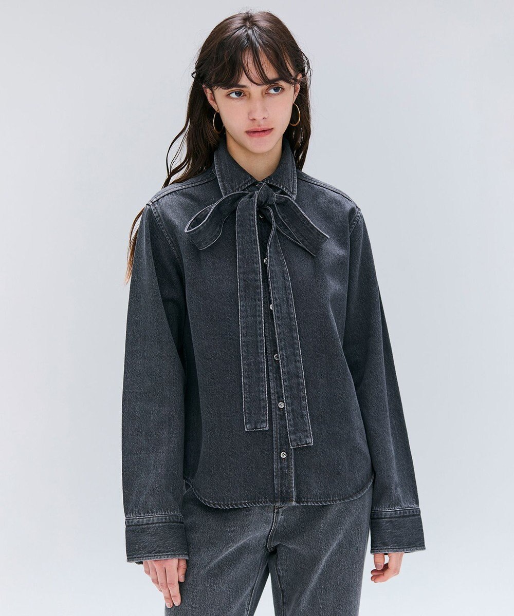 BEIGE， 【洗える・BAILA 11月号掲載】MARKEL / ボウタイ付きシャツカラーデニムシャツ 