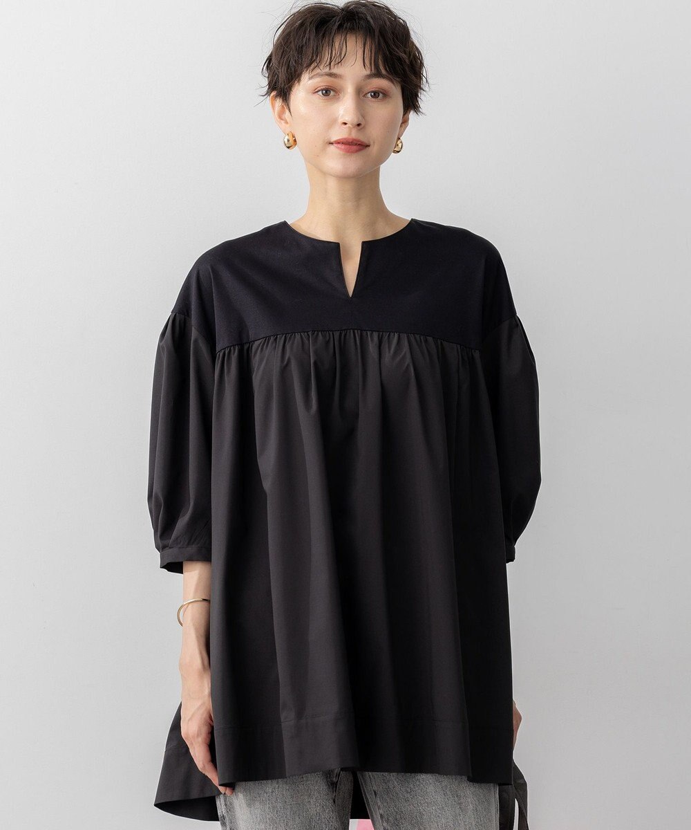 23区 【洗える】シルキータフタコンビ チュニック カットソー 