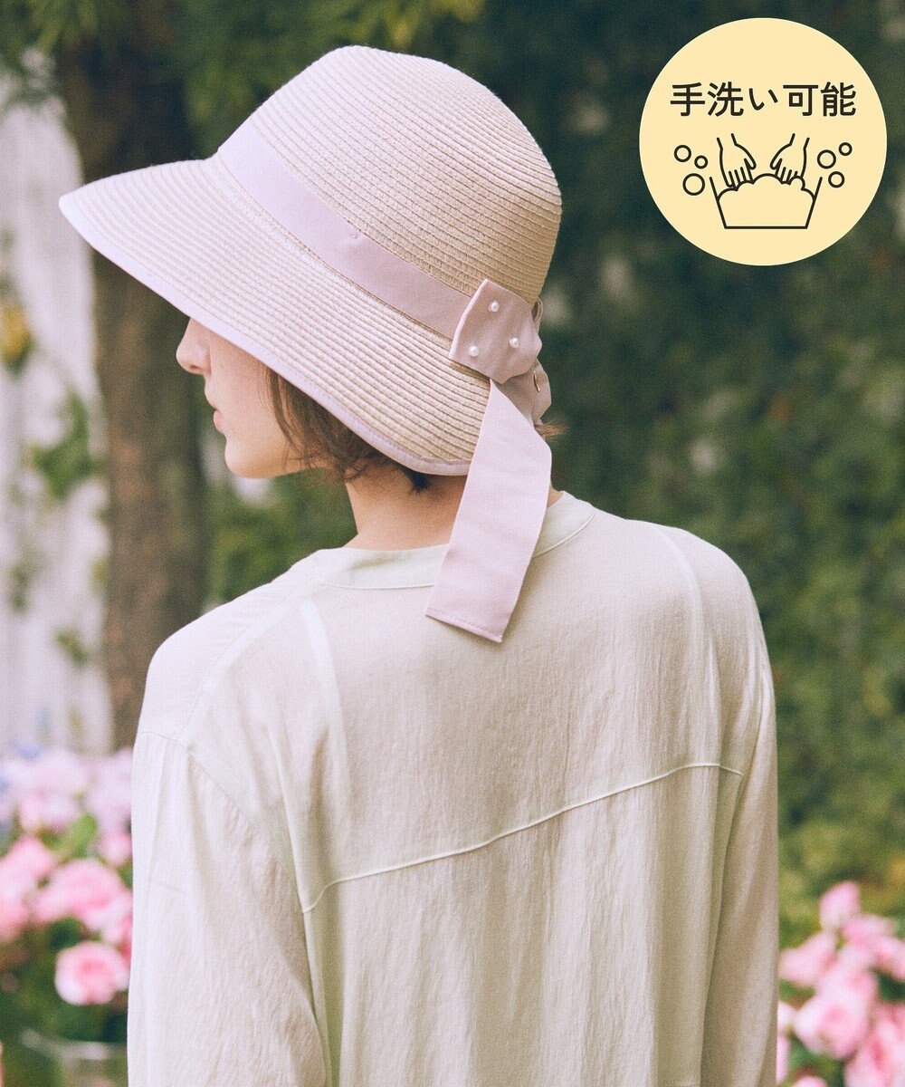 Maison de FLEUR 【手洗い可能】パールリボンスリットハット 