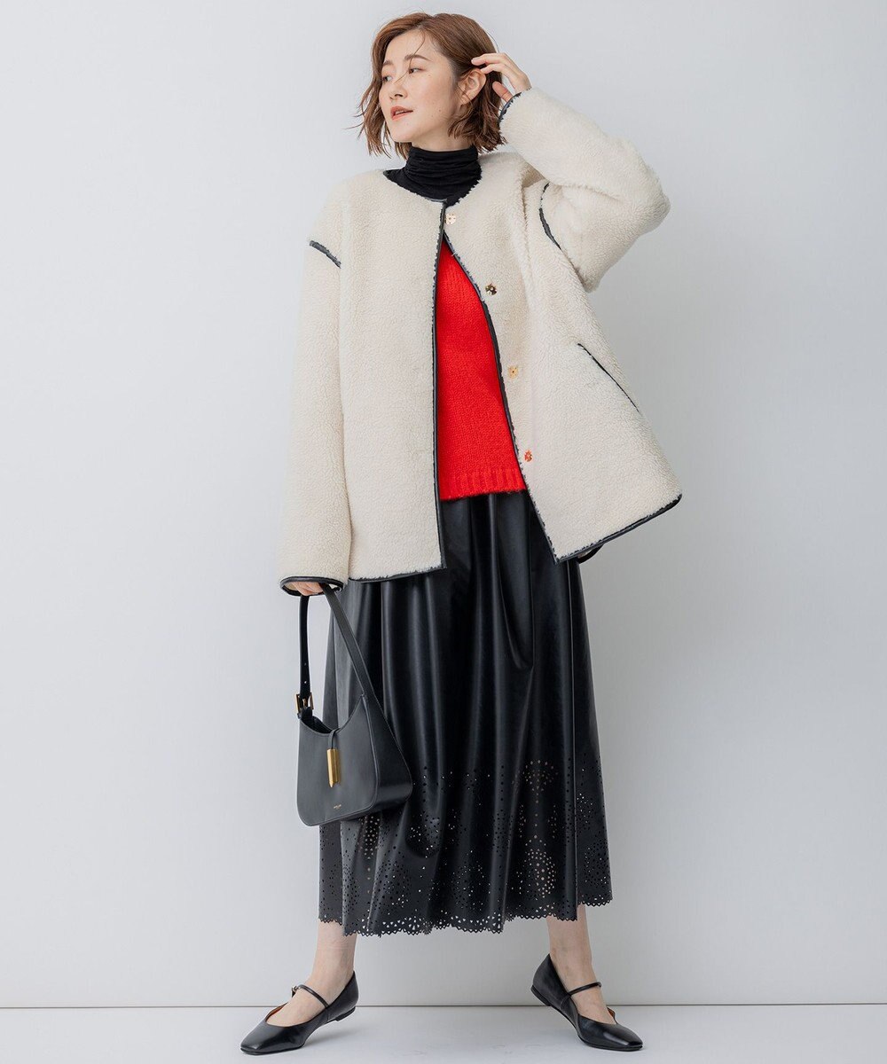 23区 【洗える】フェイクレザーパンチング フレアスカート 