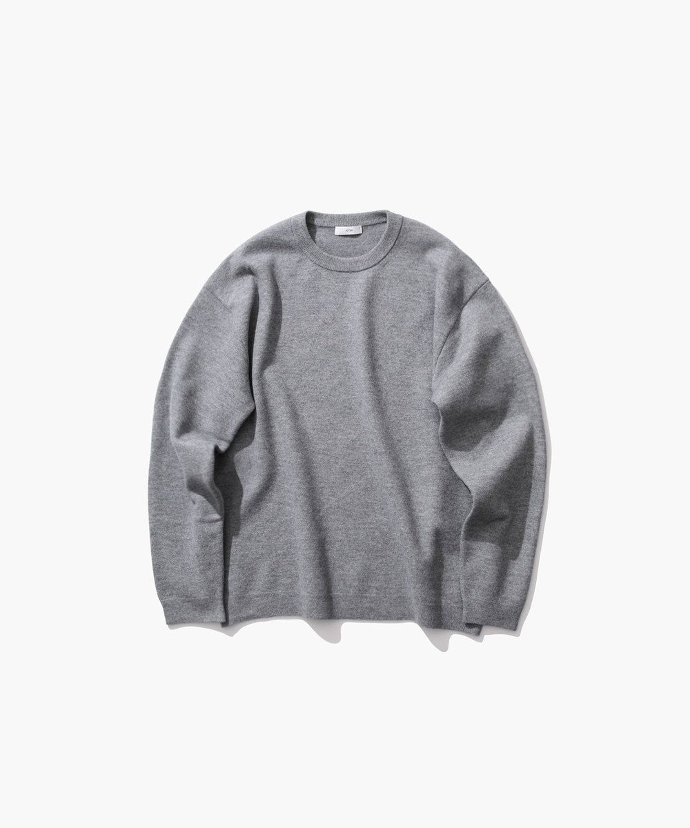 FINE WOOL MELTON | クルーネックセーター - UNISEX, GRAY, 02