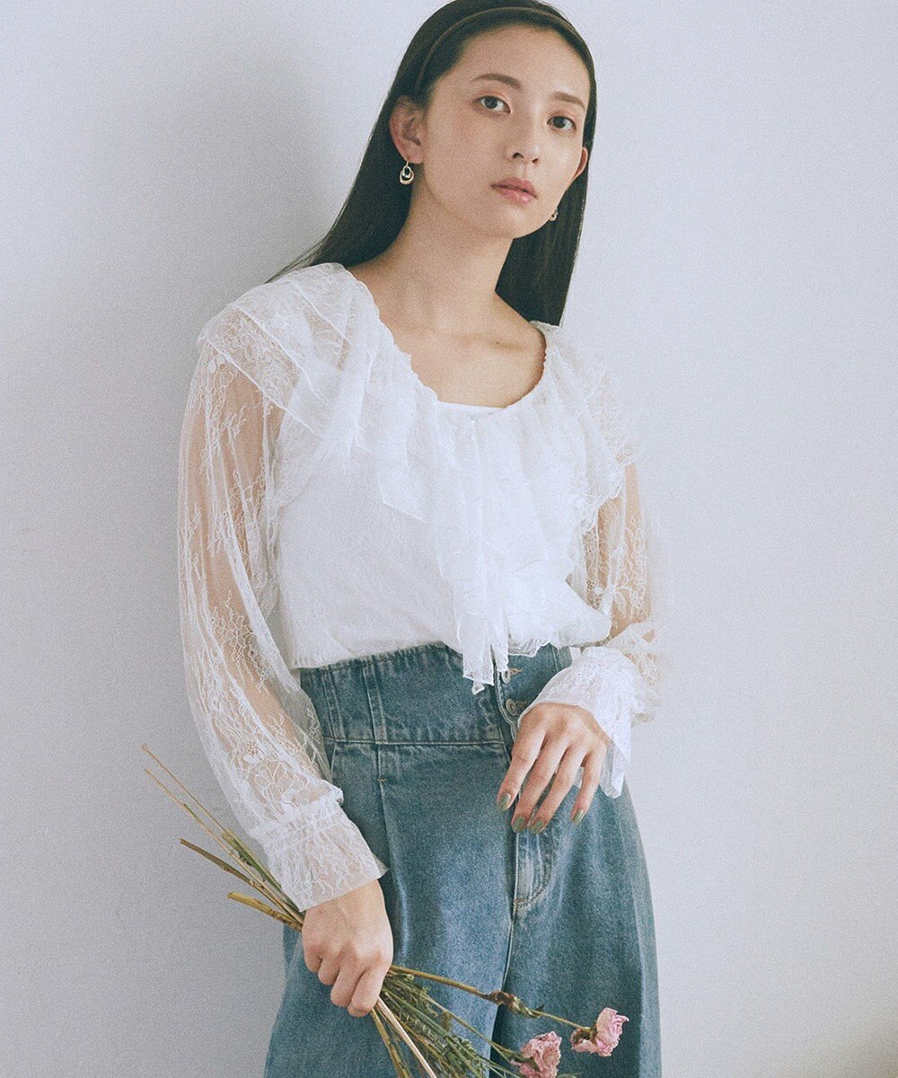 earth music&ecology ＳＥＴ２点ラッフルレースブラウス＋キャミソール 