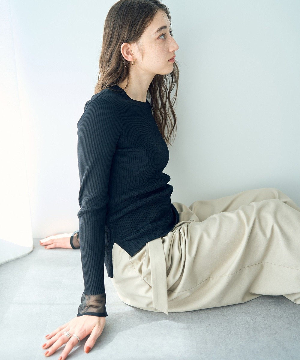 YECCA VECCA 袖口シアーリブニット 