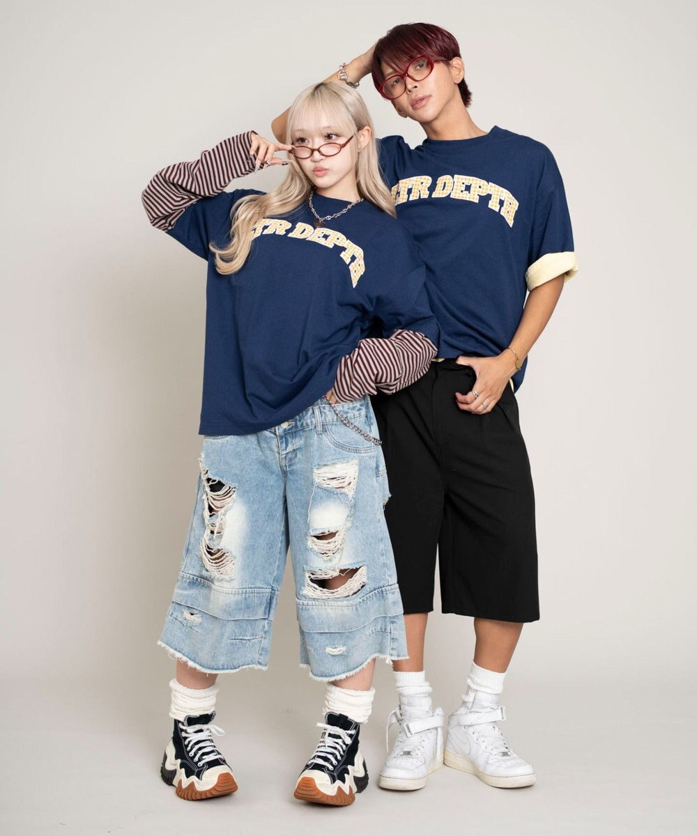 WEGO 【ユニセックス着用ITEM/MLサイズ展開】チェックカレッジグラフィックT（SS） 