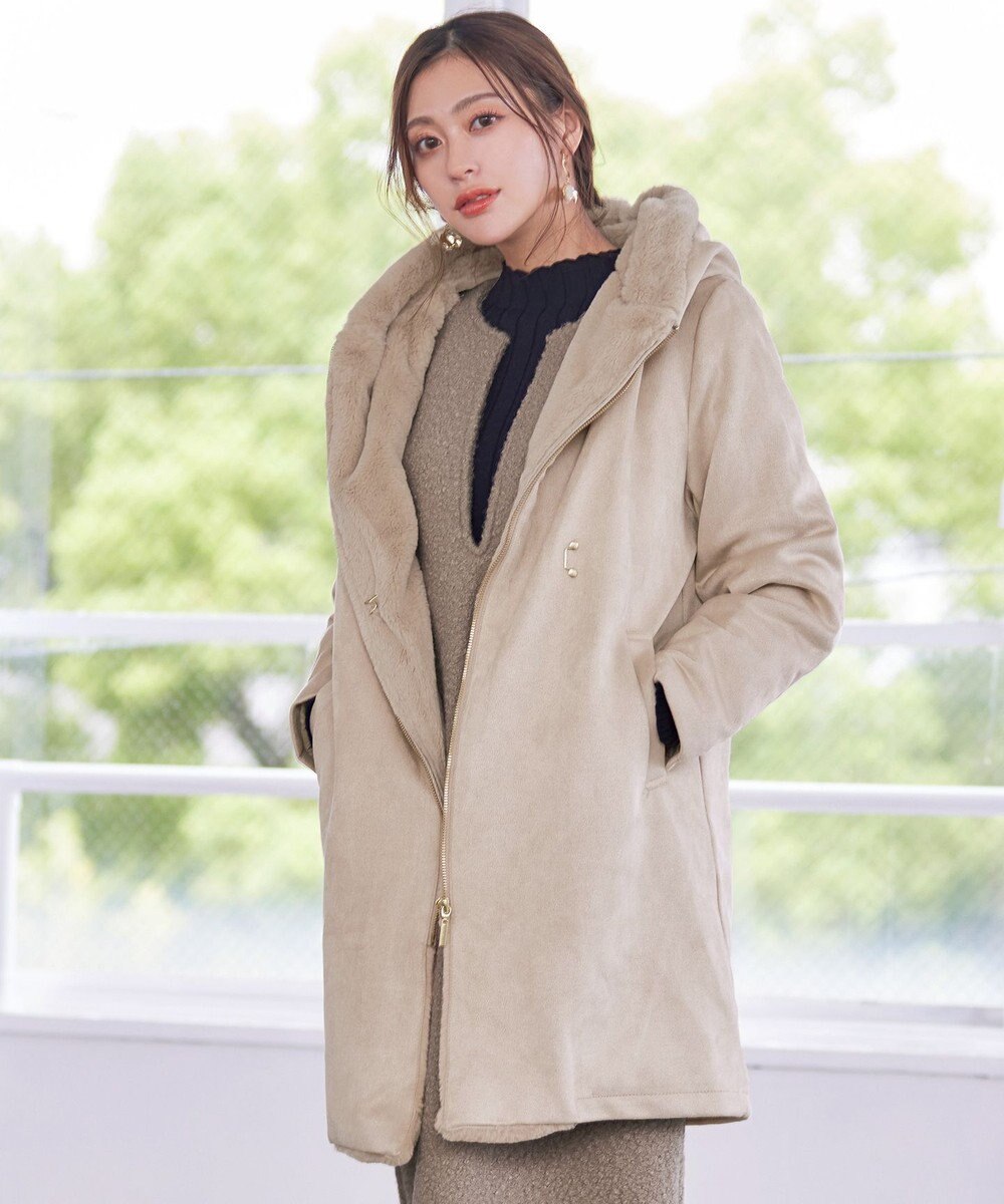 Tiaclasse スエードボンディグフード付きコート 