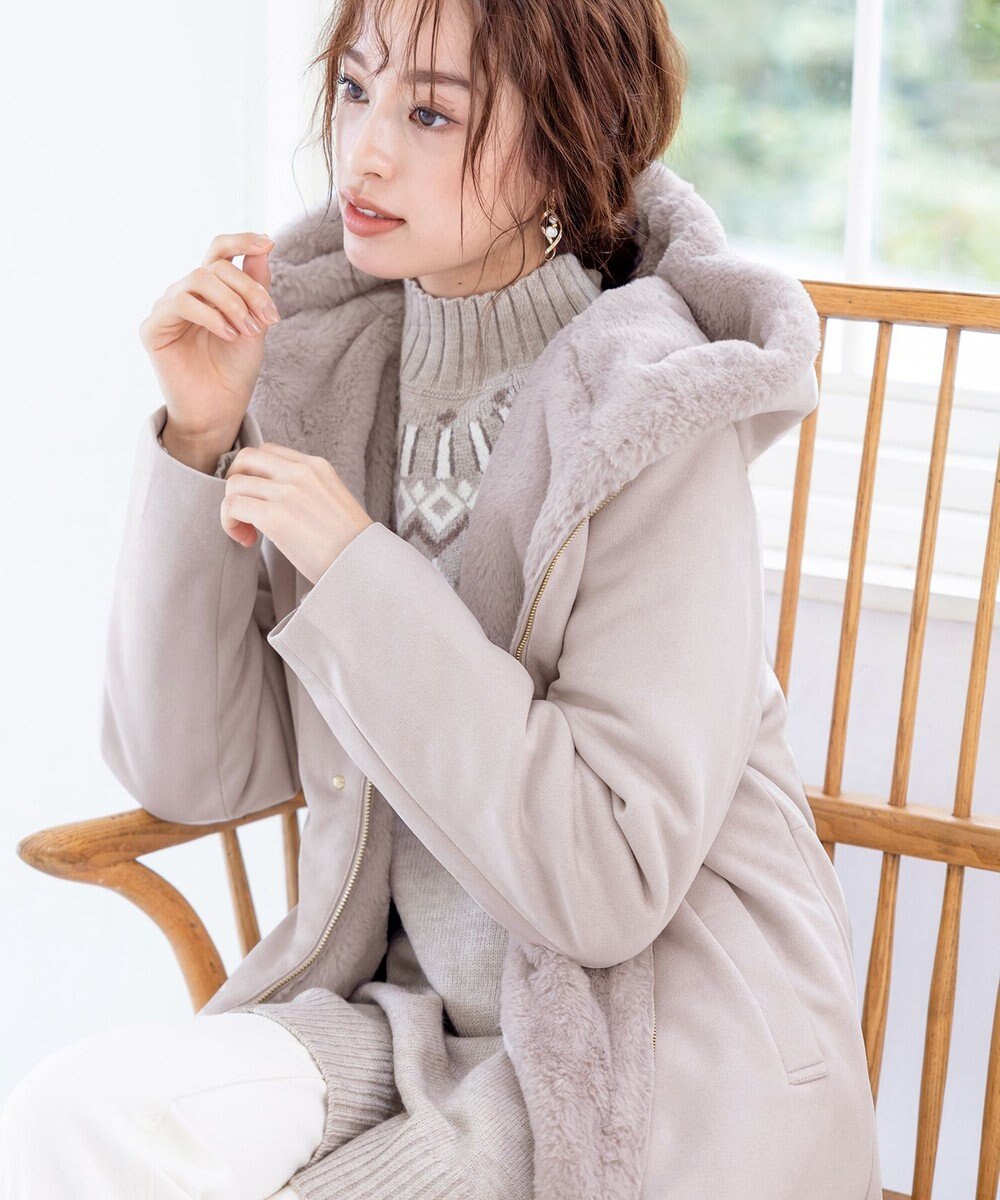 Tiaclasse スエードボンディグフード付きコート 