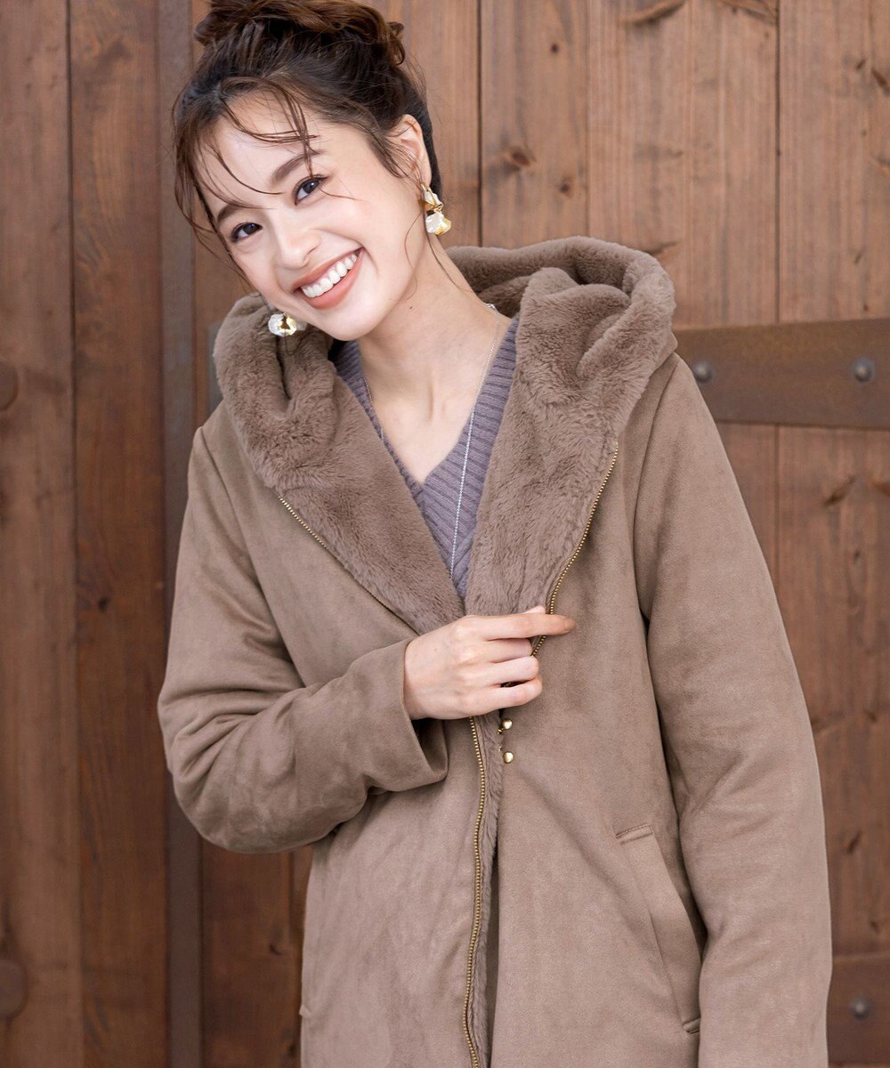 Tiaclasse スエードボンディグフード付きコート 