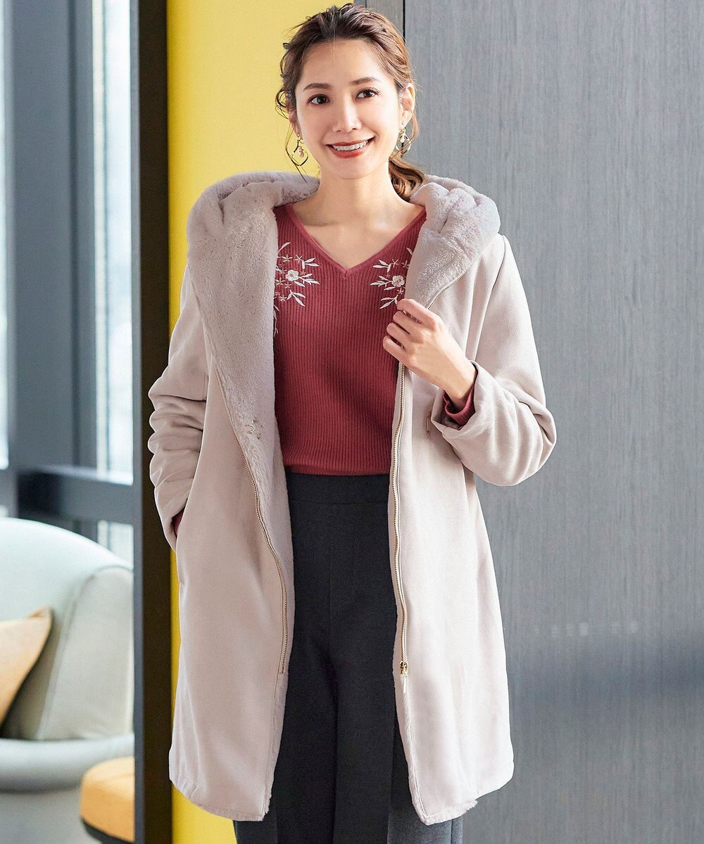 Tiaclasse スエードボンディグフード付きコート 