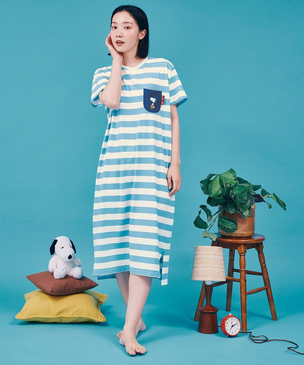 WACOAL PEANUTS ネグリジェ 4分袖 ワンピース 綿100%(本体) スヌーピー レディース FNT166 /ワコール 