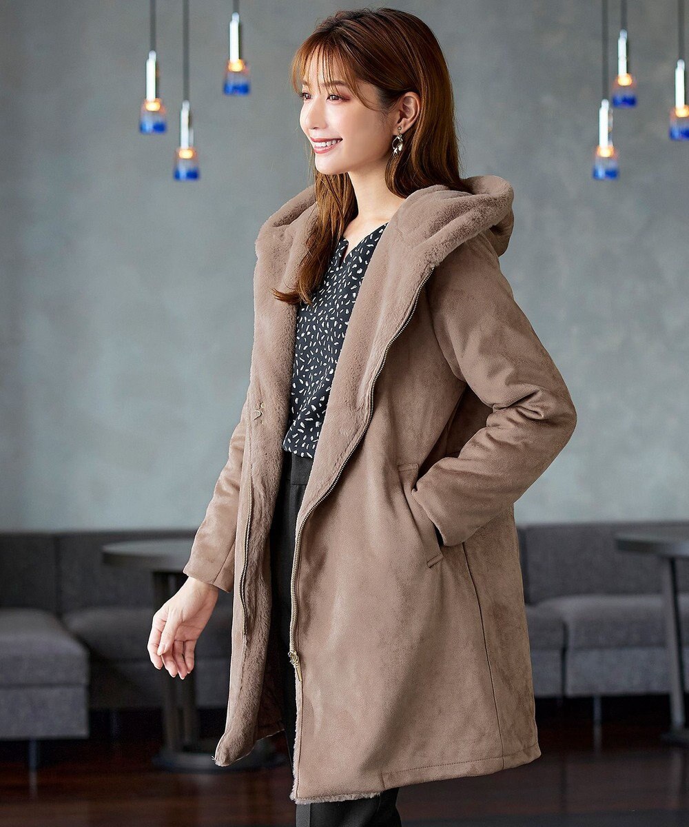 Tiaclasse スエードボンディグフード付きコート 