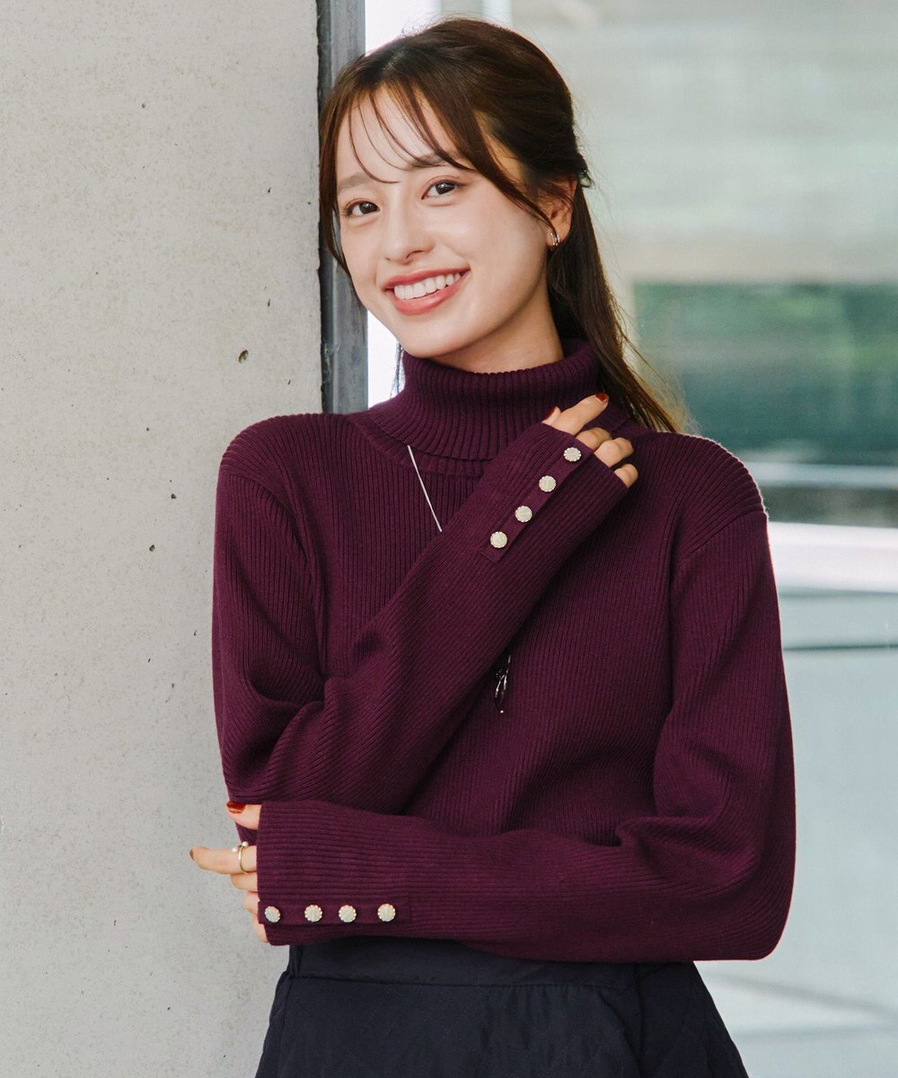 Tiaclasse 【洗える】タートルボタンニットトップス 