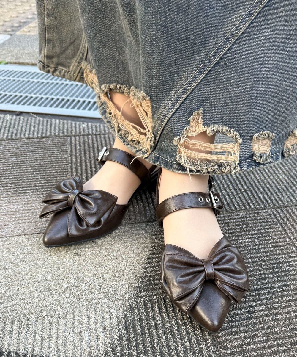 WEGO ダブルリボンポインテッドシューズ 