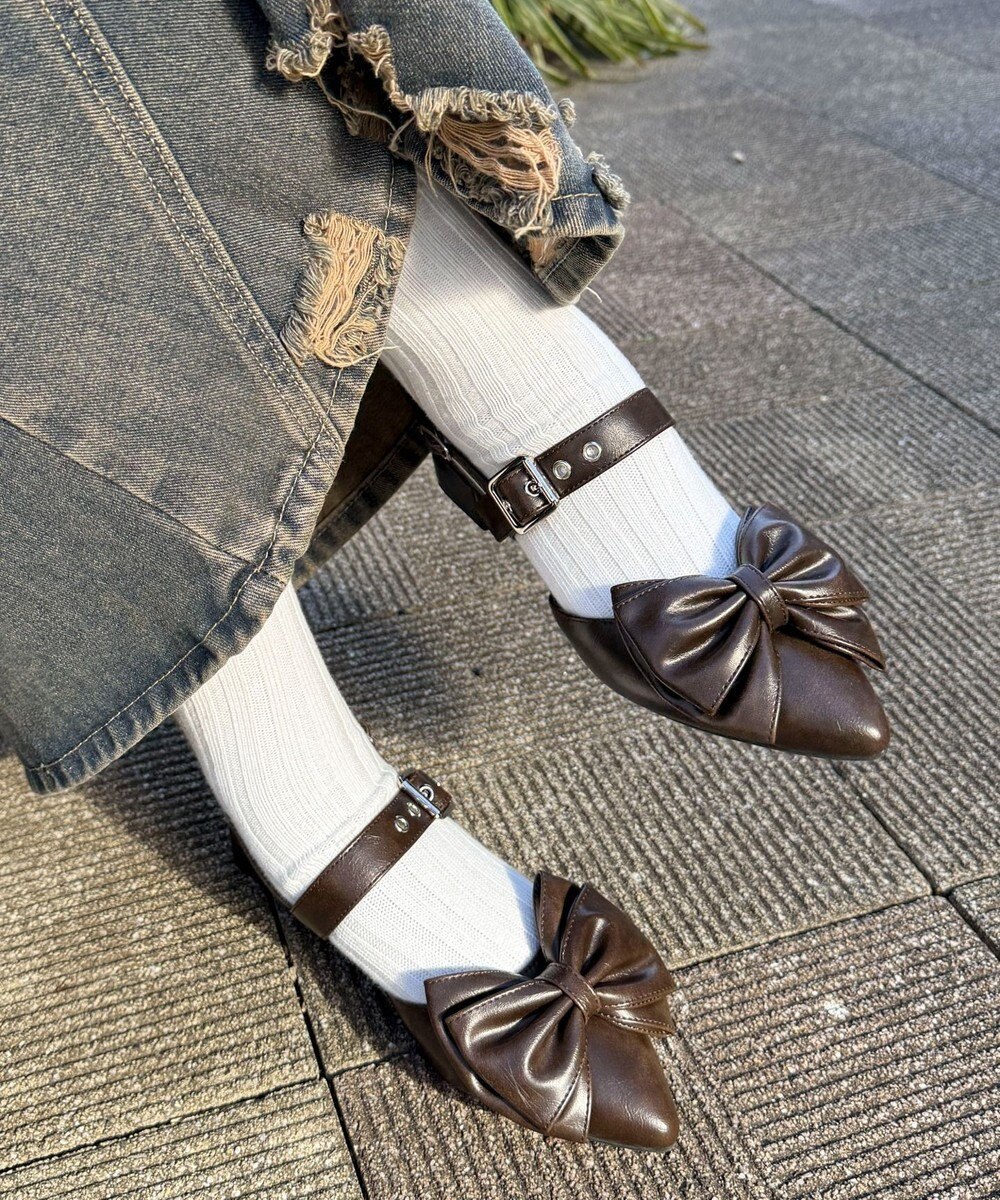 WEGO ダブルリボンポインテッドシューズ 