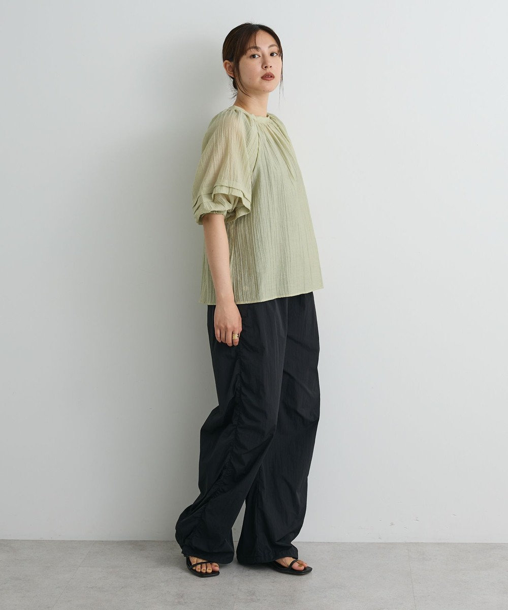 CRAFT STANDARD BOUTIQUE ストライプジャカードパフスリーブブラウス 