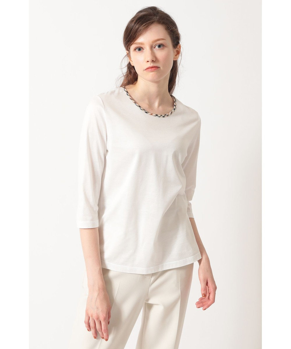 DAKS ハウスチェックトリム七分袖カットソー 