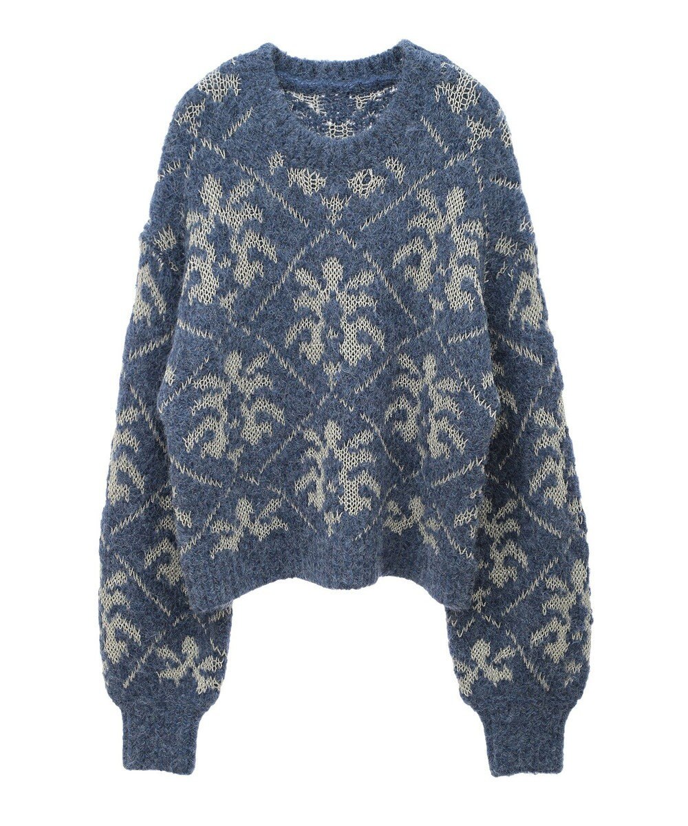 Green Parks ダマスク柄クルーネックニット 