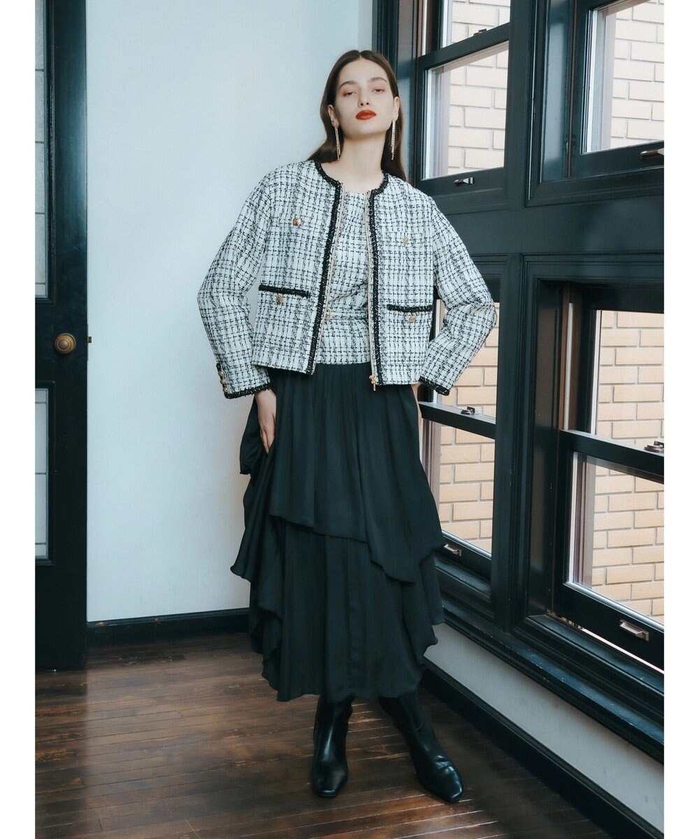 YECCA VECCA ツイード×ラッフルワンピース 