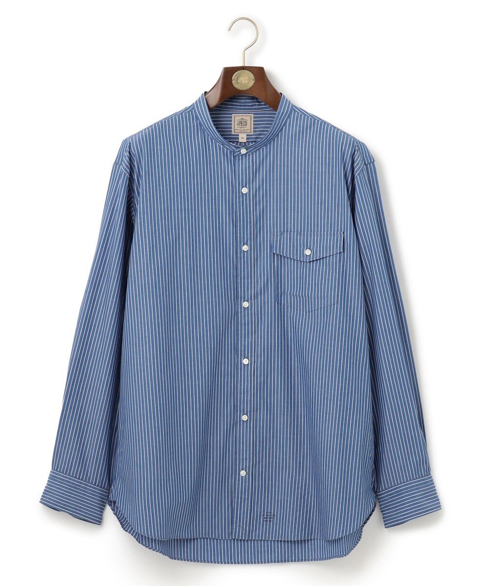 J.PRESS MEN 【KING SIZE】ポプリンマルチストライプ バンドカラーシャツ 