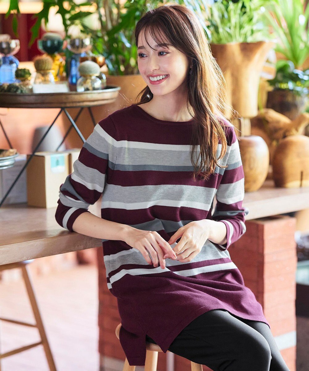 Tiaclasse 【洗える】マルチボーダーニットチュニック 