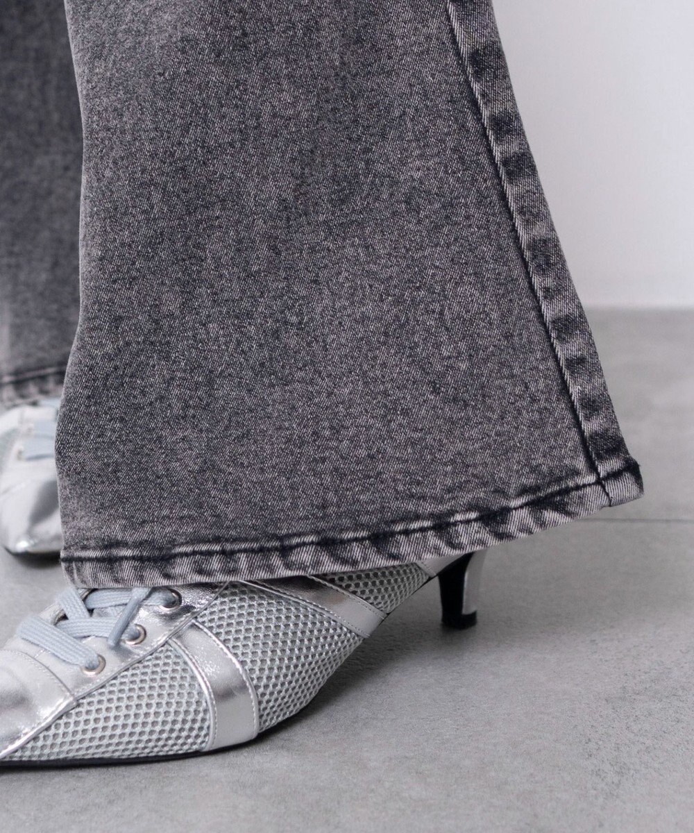 WEGO 【SMサイズ展開/伸びる】カットアウトリボンストレッチフレアデニムパンツ 