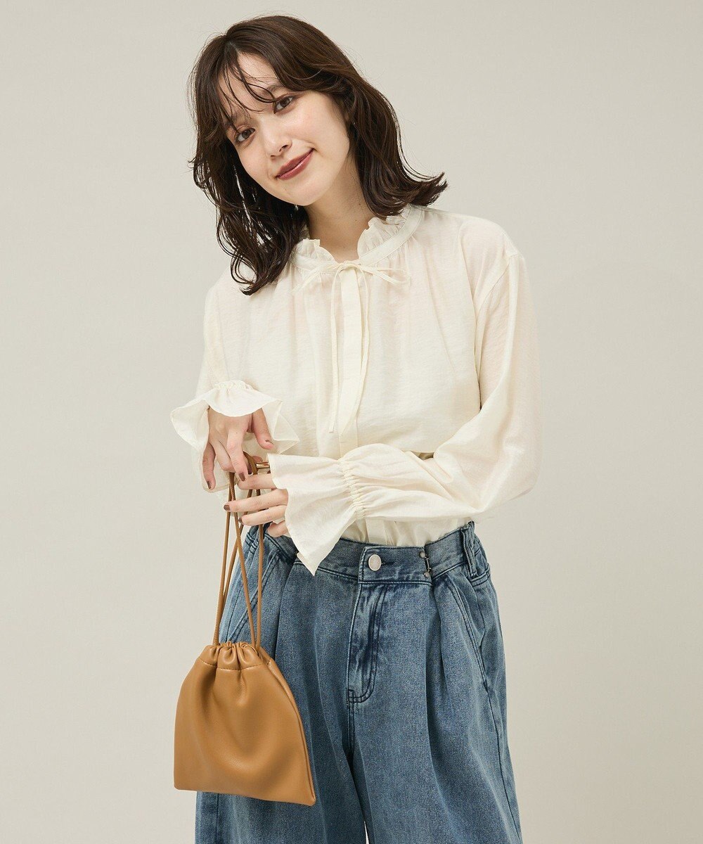 Green Parks フリルカラーリボンブラウス 