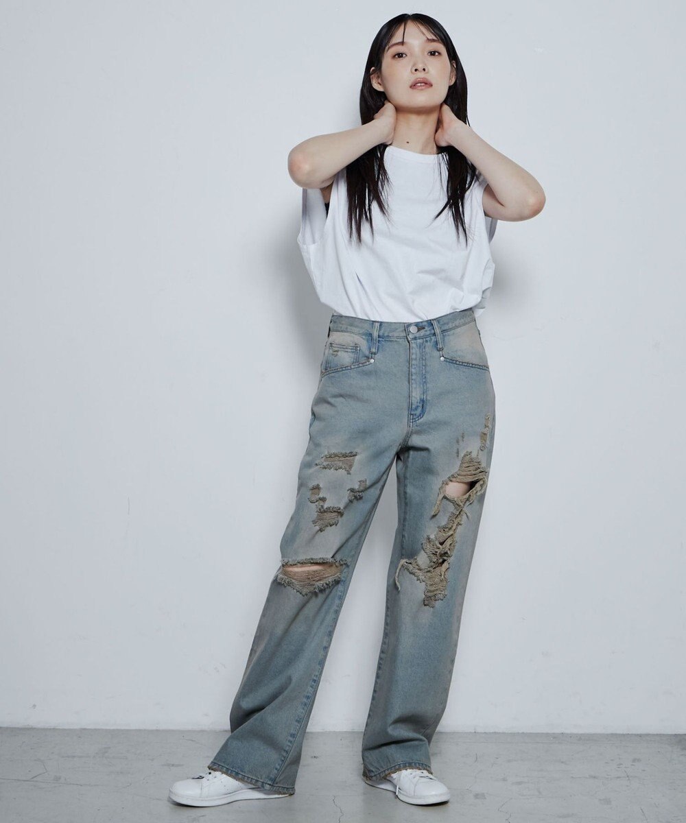 WEGO ダメージデニムワイドパンツ 