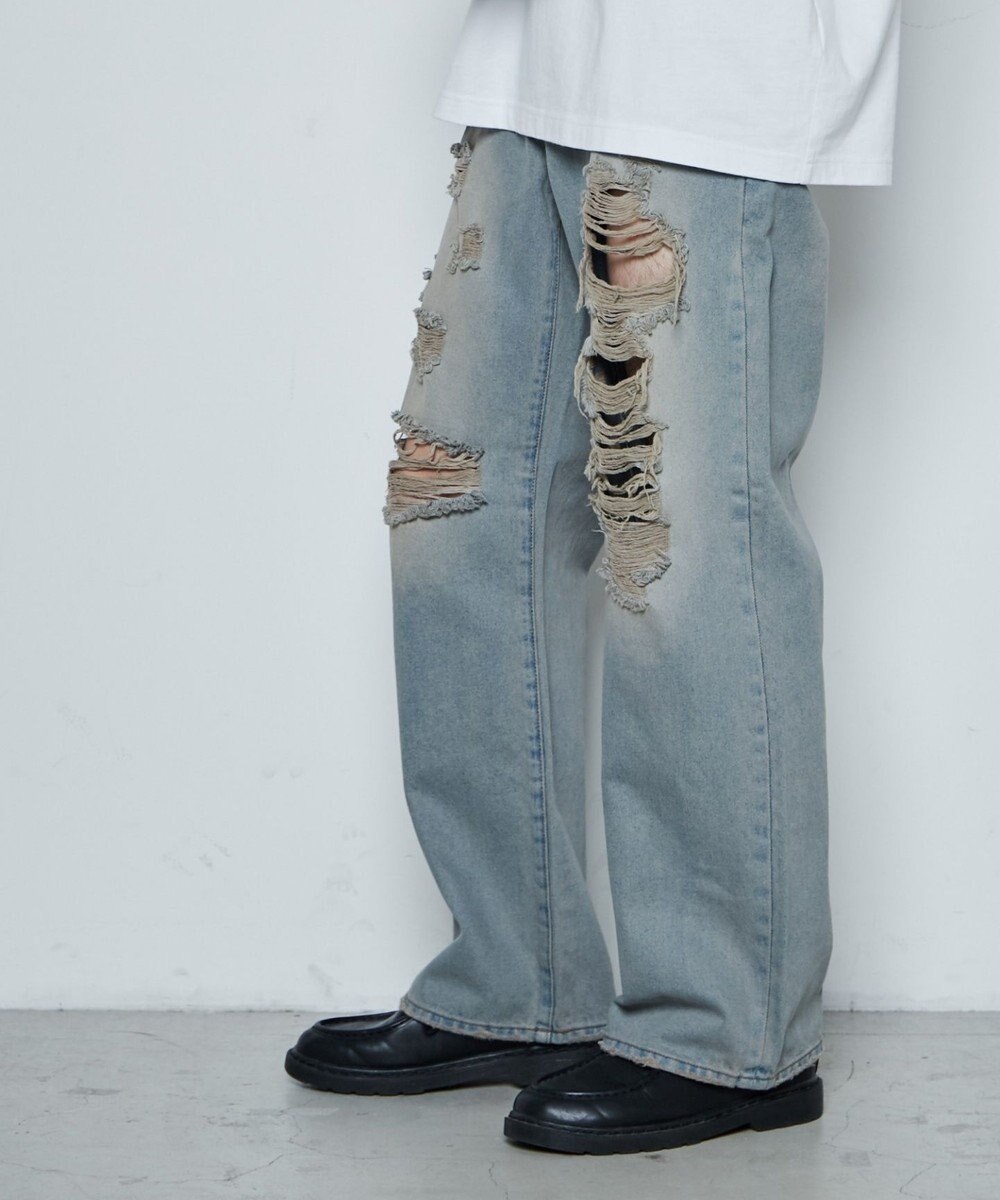 WEGO ダメージデニムワイドパンツ 