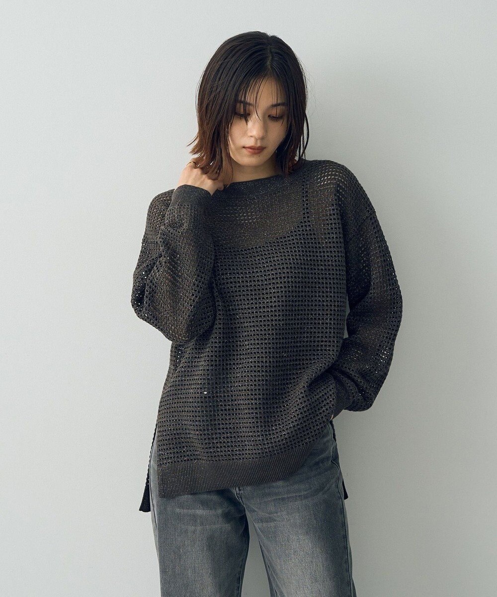 YECCA VECCA ラメ混メッシュ編みニット Charcoal Gray