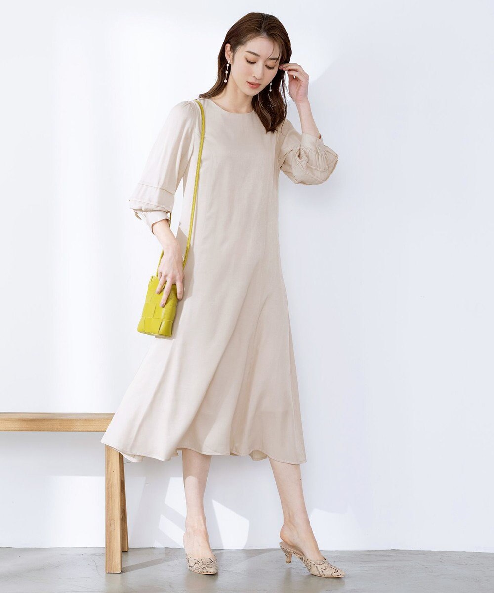 Tiaclasse L 【洗える】ナローフレアパフスリーブワンピース 