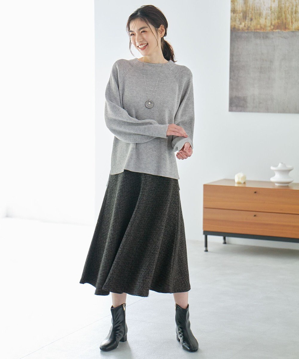 ANY 【ウエストゴム】ループツイードヘリンボーンフレアスカート 