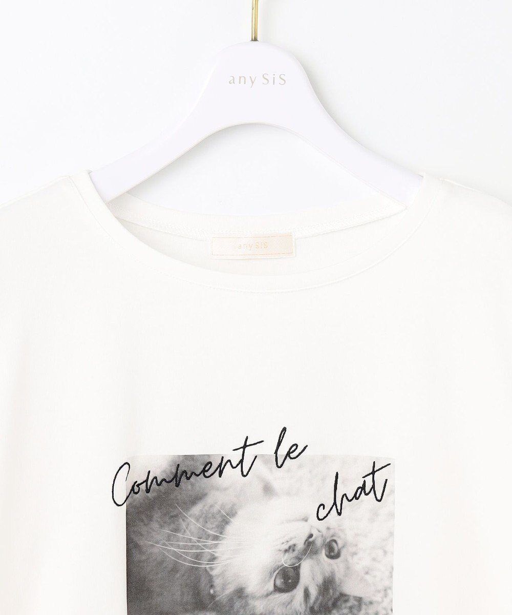 ANY SIS L 【貴島明日香さんコラボ】チュールレイニャード猫 Tシャツ 