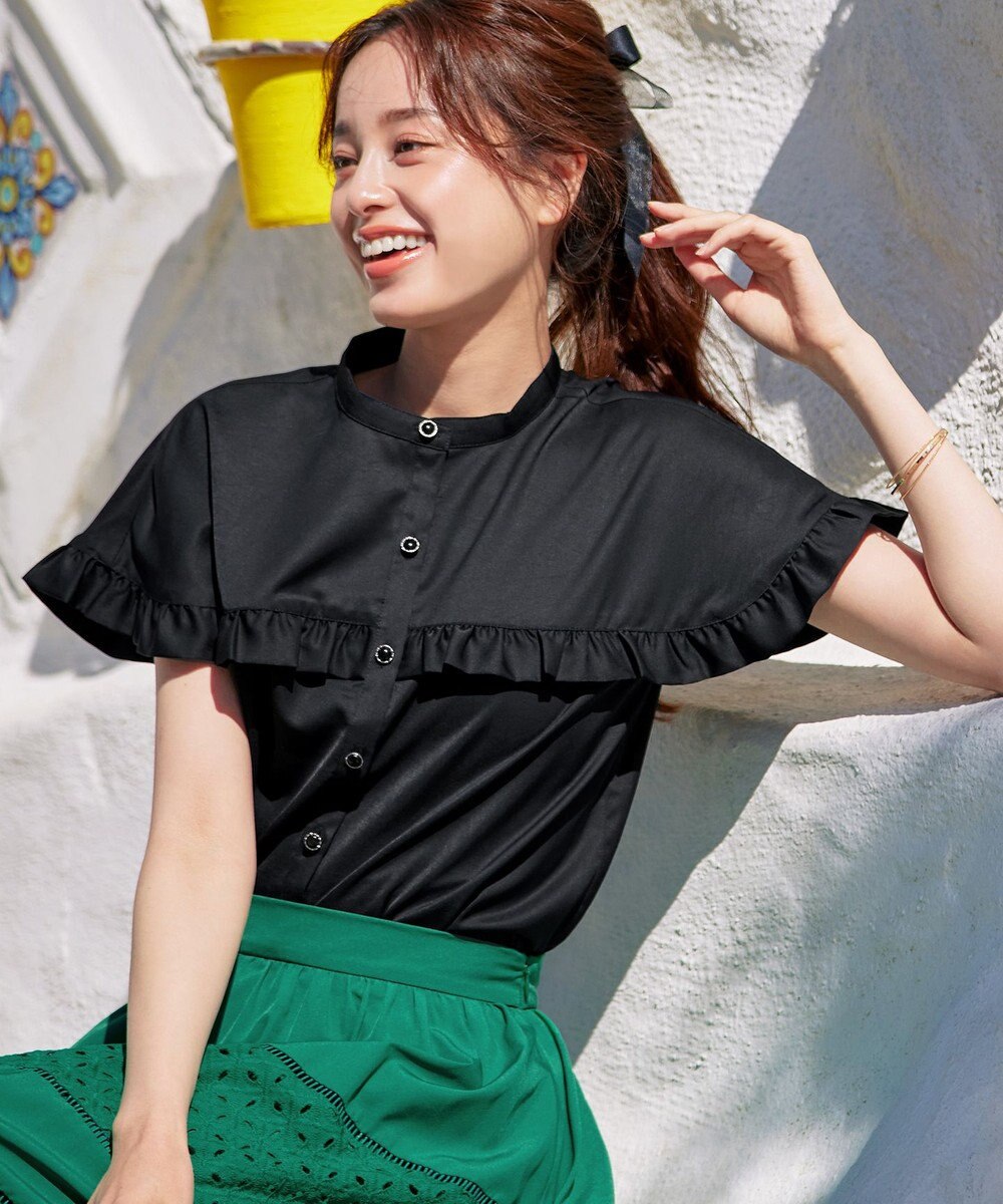 Tiaclasse L 【洗える】ケープ風フリルスリーブブラウス 