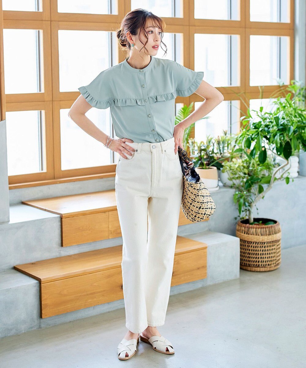 Tiaclasse L 【洗える】ケープ風フリルスリーブブラウス 