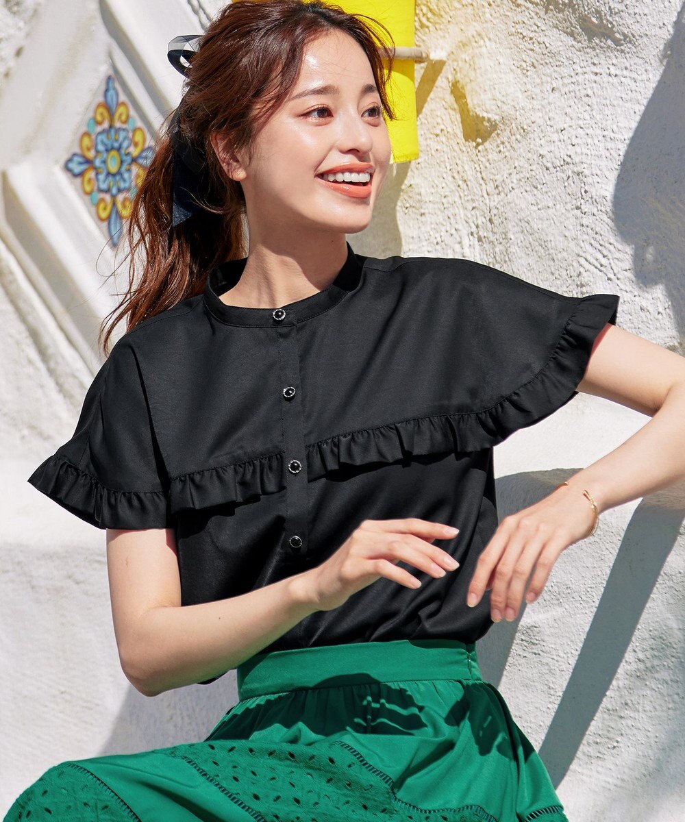 Tiaclasse L 【洗える】ケープ風フリルスリーブブラウス 