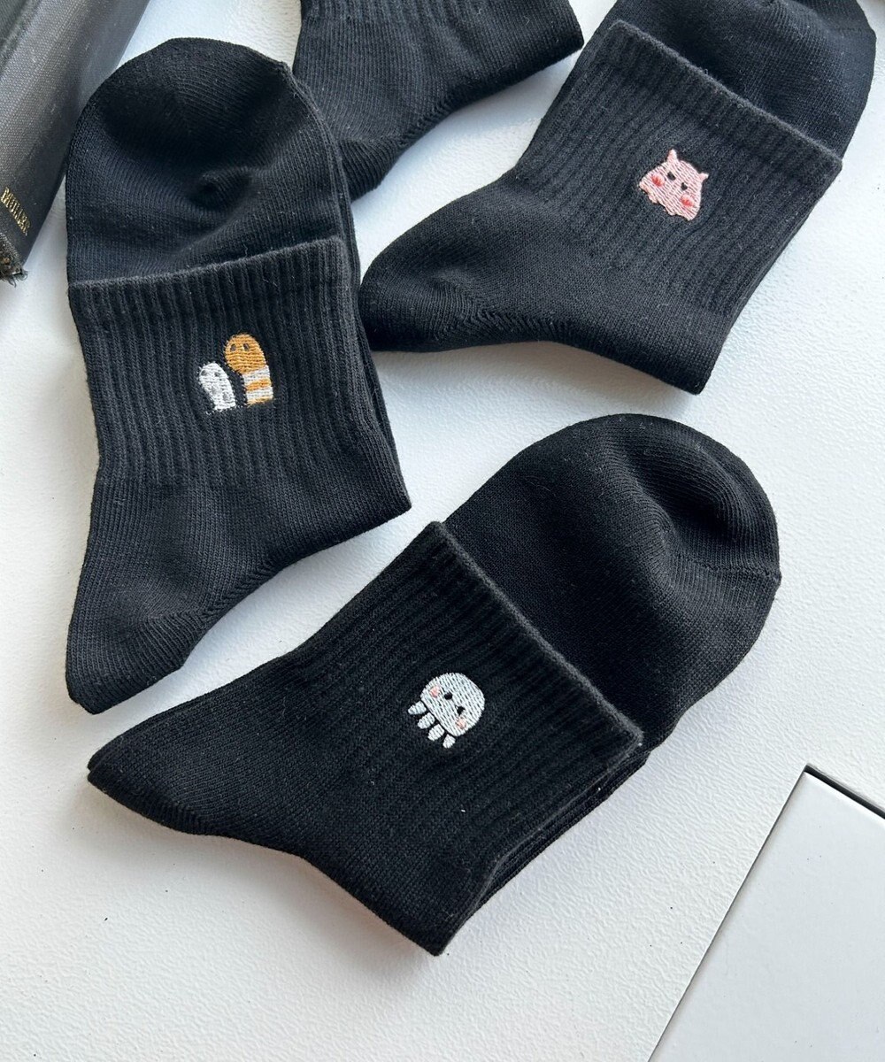 WEGO アニマル刺繍アンクル底パイルソックス 