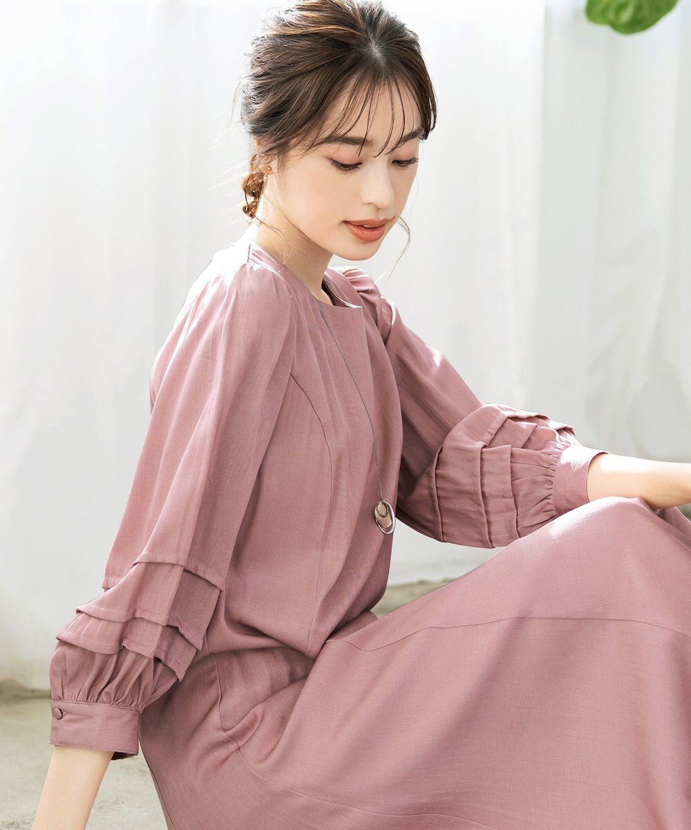 Tiaclasse L 【洗える】ナローフレアパフスリーブワンピース 