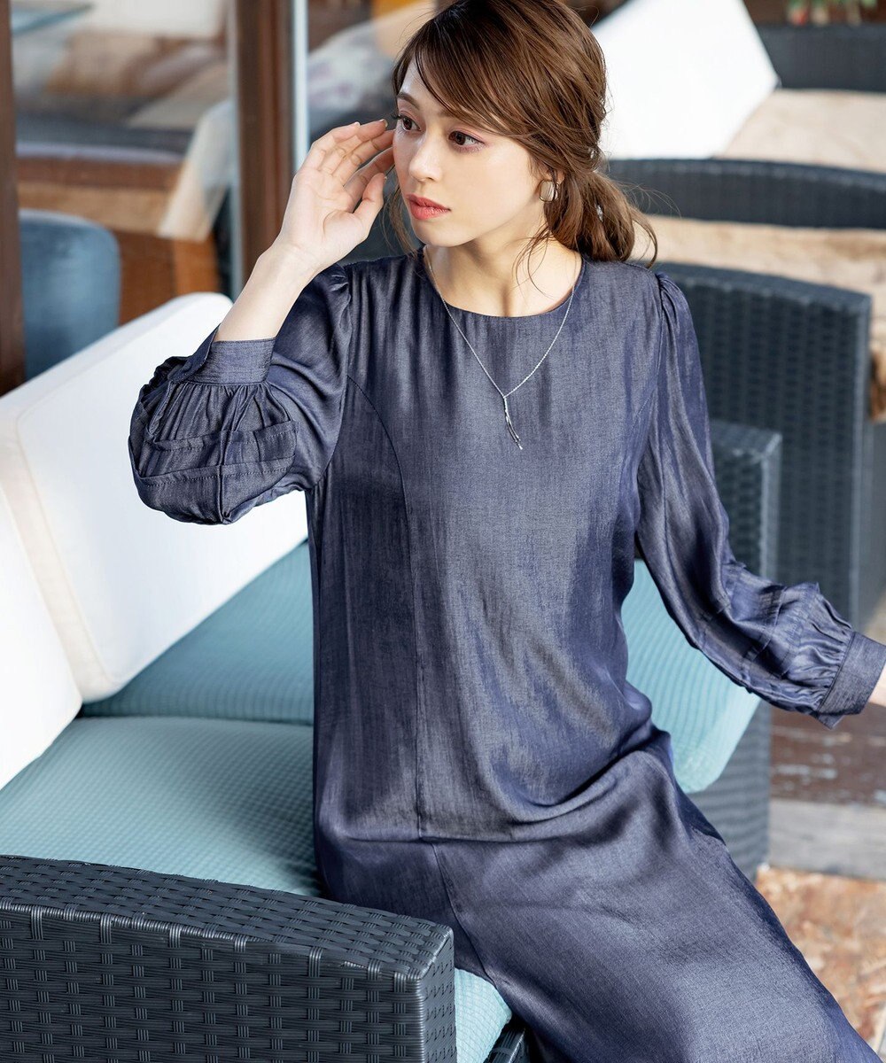 Tiaclasse L 【洗える】ナローフレアパフスリーブワンピース 