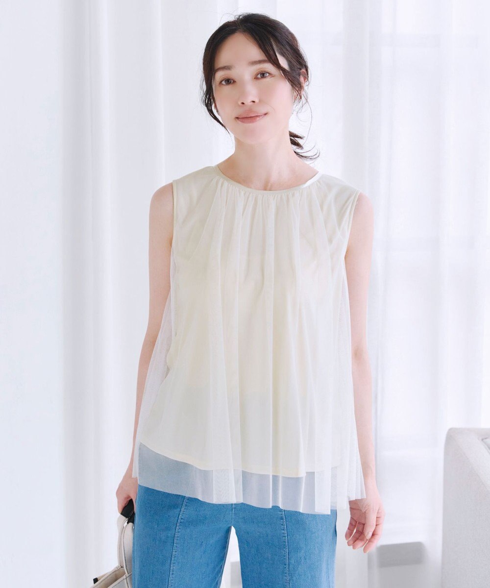 Tiaclasse 【洗える】チュールレースノースリーブトップス 