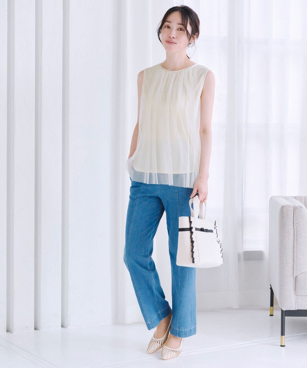 Tiaclasse 【洗える】チュールレースノースリーブトップス 