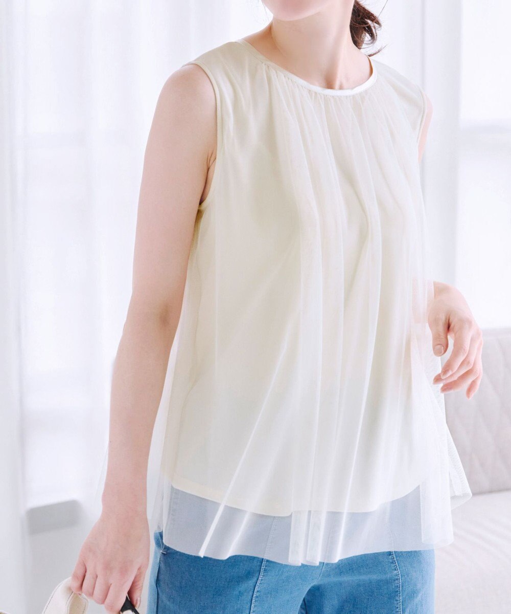 Tiaclasse 【洗える】チュールレースノースリーブトップス 