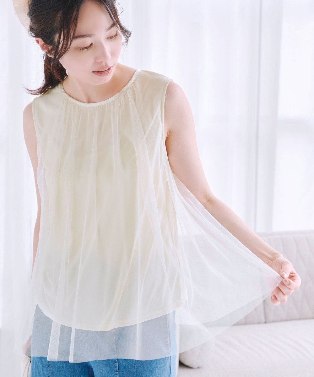 Tiaclasse 【洗える】チュールレースノースリーブトップス 