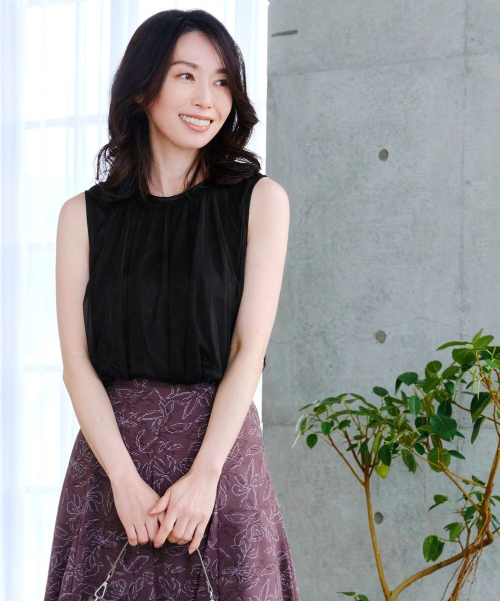 Tiaclasse 【洗える】チュールレースノースリーブトップス 