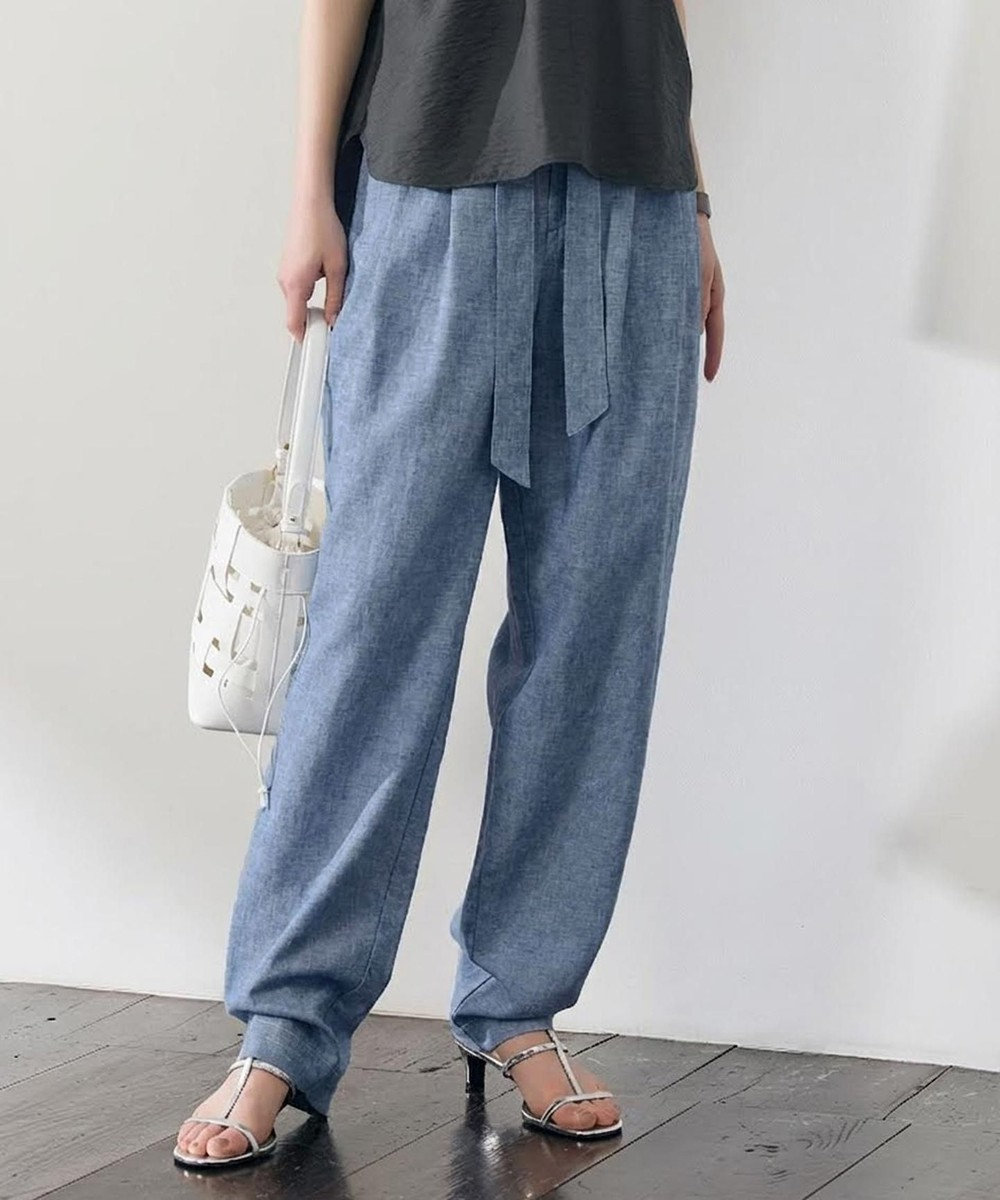 自由区 コットンリネンシャンブレーテーパード パンツ 