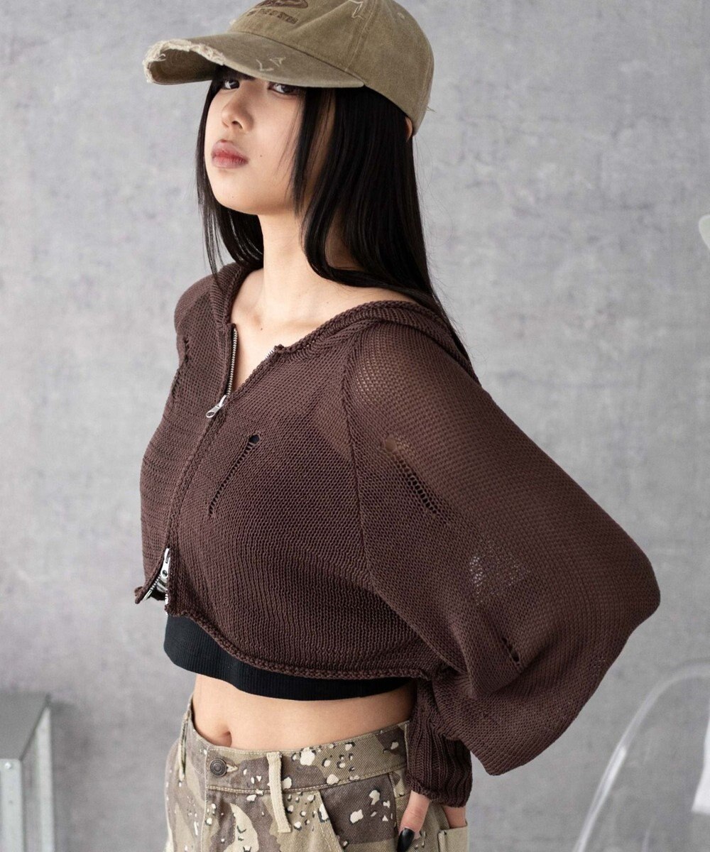 WEGO ダメージメッシュショートパーカー 