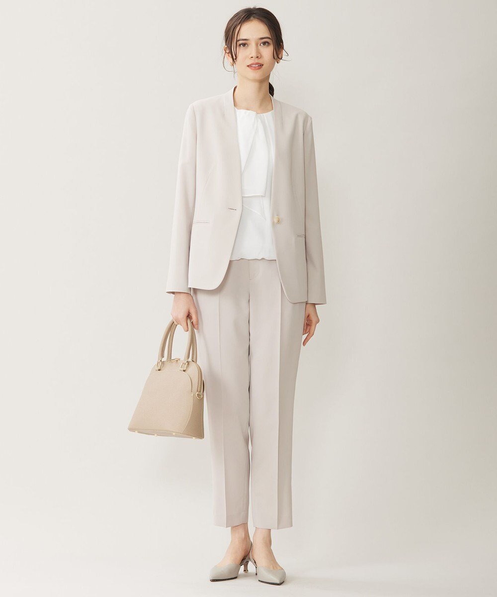 自由区 L 【セットアップ対応・UVカット・接触冷感・洗える】ライトストレッチノーカラー ジャケット 