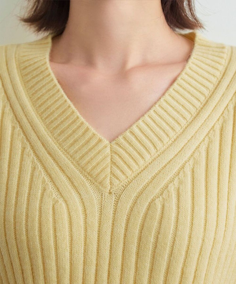 Tiaclasse L 【洗える】Vネックリブ編みニット 