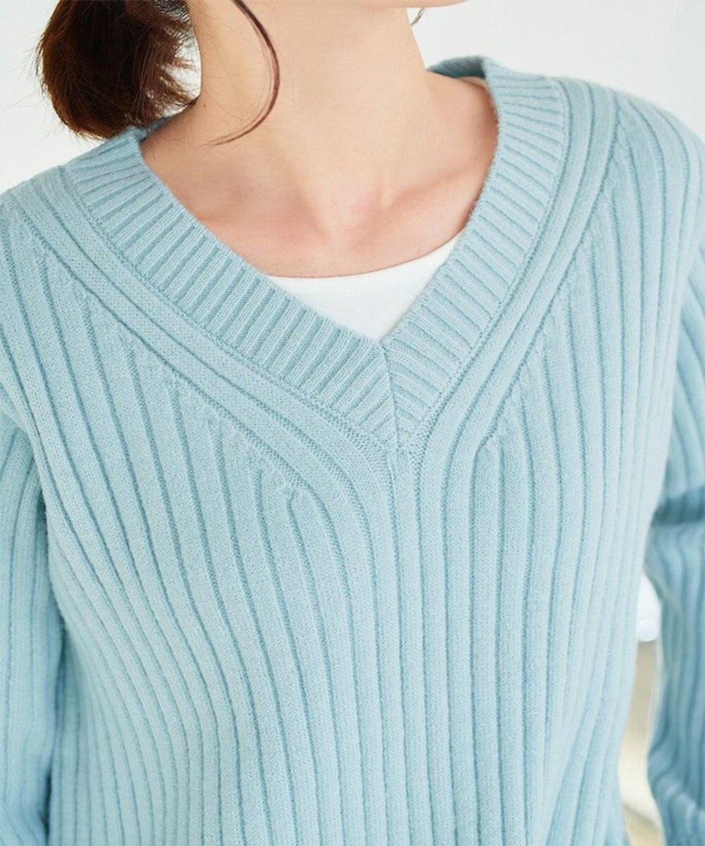 Tiaclasse L 【洗える】Vネックリブ編みニット 