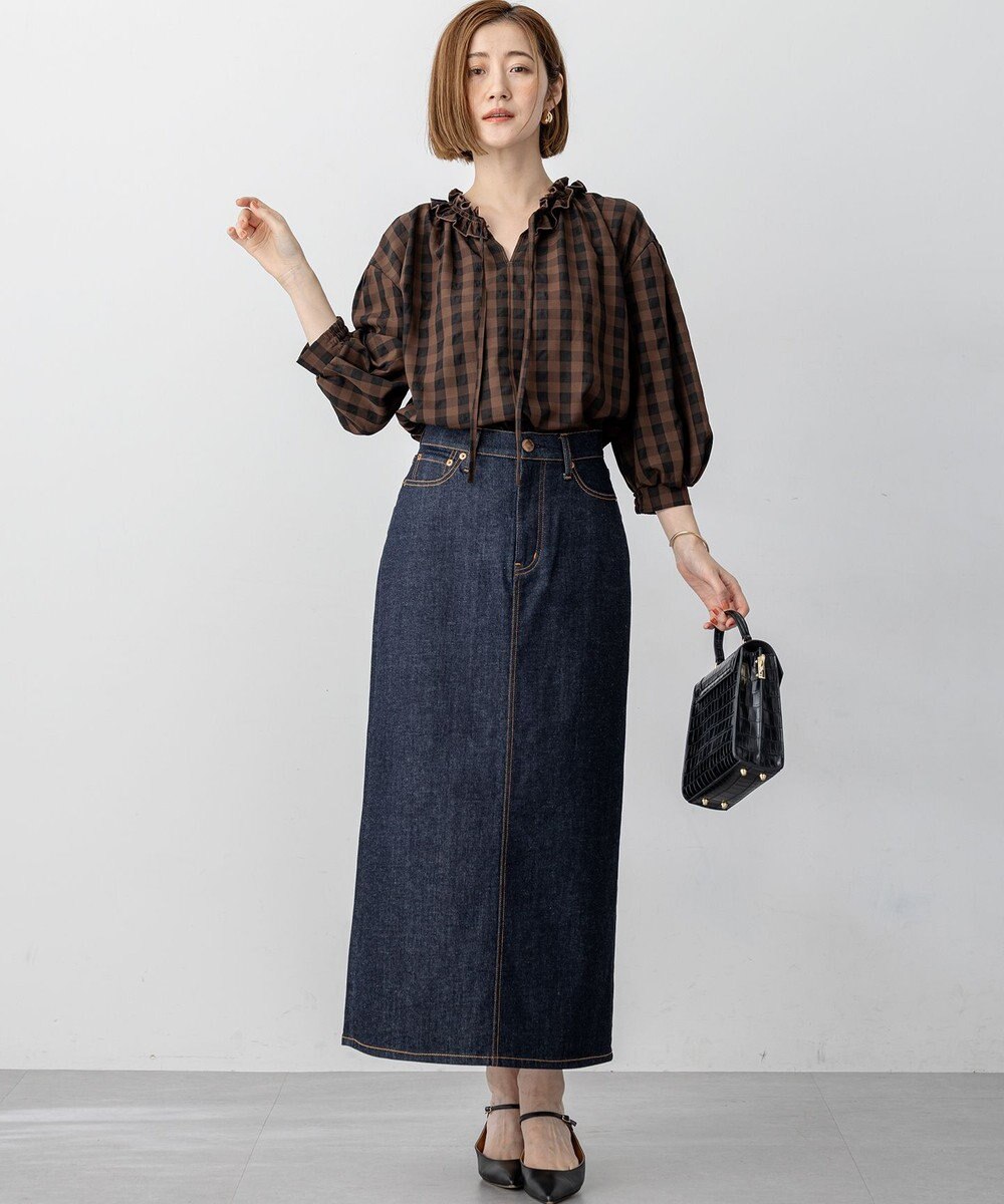 23区 L 【WEB&一部店舗限定】ブロックチェック フリル ブラウス 