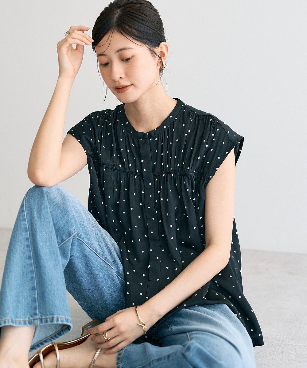 YECCA VECCA ドット柄ギャザーブラウス 